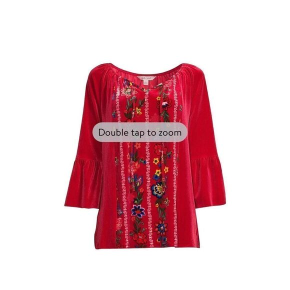 Red Velvet Floral Embroidered Blouse - Picture 1 of 9